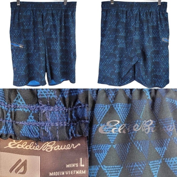 Eddie Bauer Travex Shorts Mens Large L Blue Stretch Drawstring Poly Nylon Cargo - Picture 1 of 12